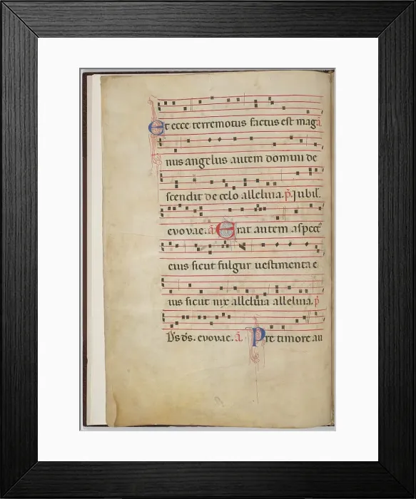 Framed Print : Leaf 3 from an antiphonal fragment (verso), c. 1275. Creator: Unknown Framed Print : Leaf 3 from an antiphonal fragment (verso), c. 1275. Creator: Unknown