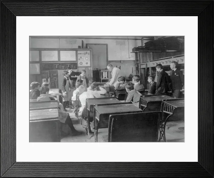 Framed Print : Classroom scenes in Washington, D.C. public schools - carpentry class, (1899?). Creator: Frances Benjamin Johnston Framed Print : Classroom scenes in Washington, D.C. public schools - carpentry class, (1899?). Creator: Frances Benjamin Johnston