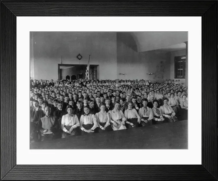 Framed Print : Classroom scenes in Washington, D.C. public schools - Central High School assembly, (1899?). Creator: Frances Benjamin Johnston Framed Print : Classroom scenes in Washington, D.C. public schools - Central High School assembly, (1899?). Creator: Frances Benjamin Johnston