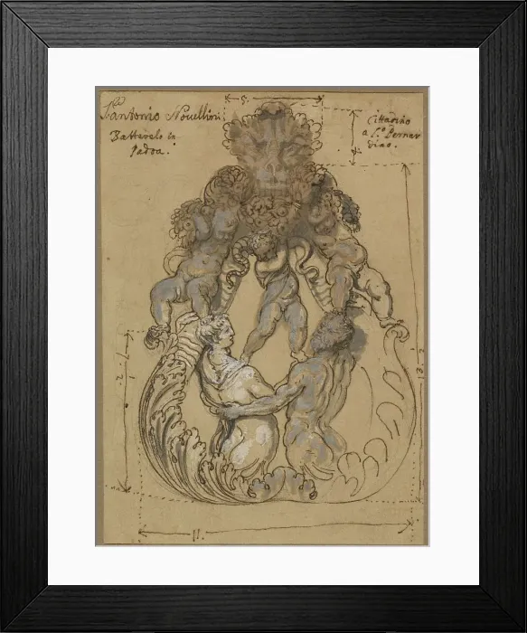 Framed Print : Door Knocker with Triton, Nereid, and Putti, late 17th or early 18th century. Creator: Unknown Framed Print : Door Knocker with Triton, Nereid, and Putti, late 17th or early 18th century. Creator: Unknown