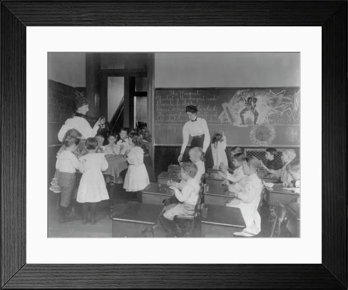Framed Print : Science classroom scene - 7 or 8 year-olds studying the magnet, 8th Division, Washington DC, (1899?) Creator: Frances Benjamin Johnston Framed Print : Science classroom scene - 7 or 8 year-olds studying the magnet, 8th Division, Washington DC, (1899?) Creator: Frances Benjamin Johnston