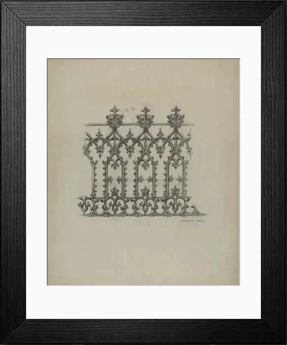 Framed Print : Cast Iron Fence, c. 1937. Creator: Charlotte Angus Framed Print : Cast Iron Fence, c. 1937. Creator: Charlotte Angus
