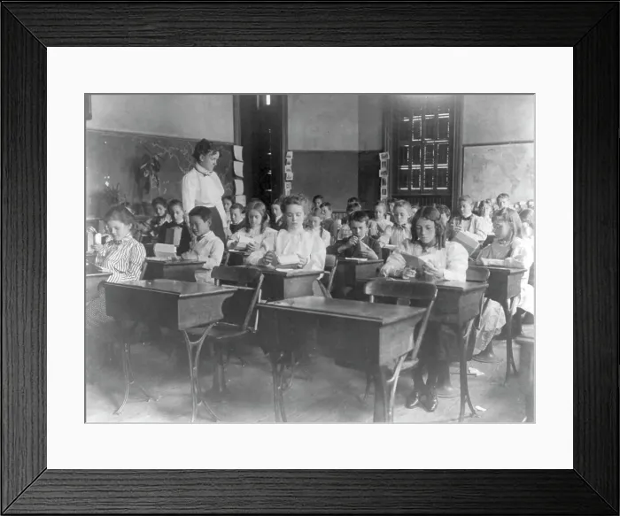 Framed Print : Washington, D.C. public schools, 1st Div. - class making geometric forms with paper, (1899?). Creator: Frances Benjamin Johnston Framed Print : Washington, D.C. public schools, 1st Div. - class making geometric forms with paper, (1899?). Creator: Frances Benjamin Johnston