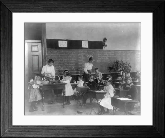 Framed Print : Washington, D.C. public schools, 1st Division - class studying thermometers, (1899?). Creator: Frances Benjamin Johnston Framed Print : Washington, D.C. public schools, 1st Division - class studying thermometers, (1899?). Creator: Frances Benjamin Johnston