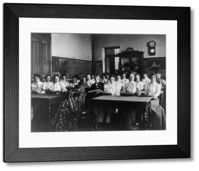 Framed Print : Washington, D.C. public schools - Normal School class examining flowers, (1899?). Creator: Frances Benjamin Johnston Framed Print : Washington, D.C. public schools - Normal School class examining flowers, (1899?). Creator: Frances Benjamin Johnston