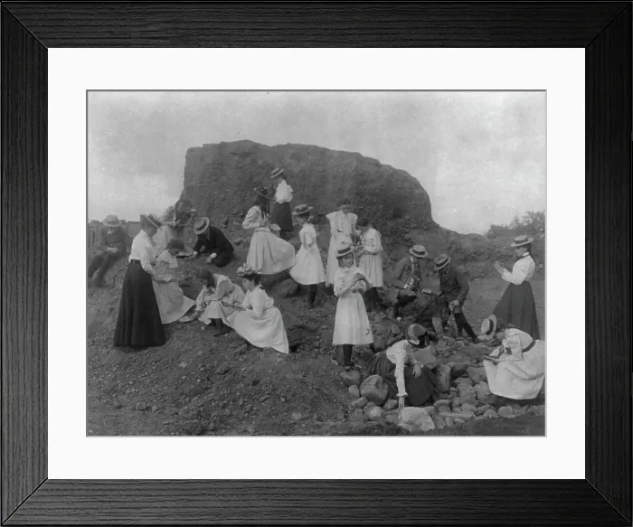 Framed Print : Washington, D.C. public schools field trip - 3rd Div. children examining rocks, (1899?). Creator: Frances Benjamin Johnston Framed Print : Washington, D.C. public schools field trip - 3rd Div. children examining rocks, (1899?). Creator: Frances Benjamin Johnston