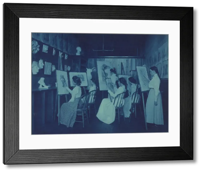 Framed Print : Eastern High School, Washington, D.C. - 6 girls in art class, drawing at easels, (1899?). Creator: Frances Benjamin Johnston Framed Print : Eastern High School, Washington, D.C. - 6 girls in art class, drawing at easels, (1899?). Creator: Frances Benjamin Johnston