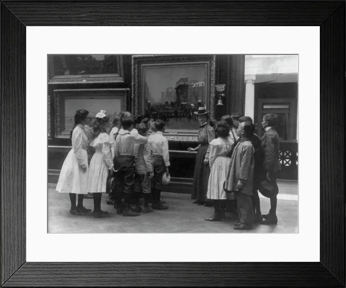 Framed Print : Washington, D.C. public schools - art gallery field trip - viewing painting, (1899?). Creator: Frances Benjamin Johnston Framed Print : Washington, D.C. public schools - art gallery field trip - viewing painting, (1899?). Creator: Frances Benjamin Johnston