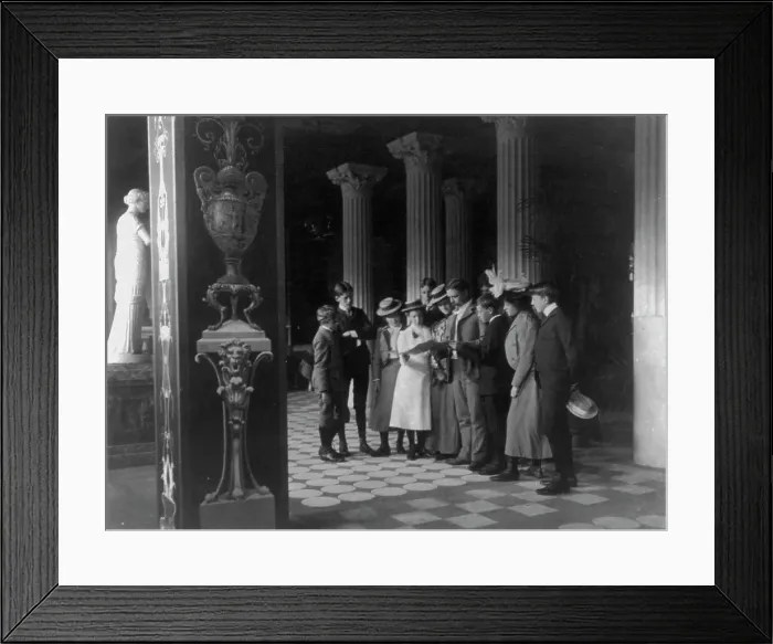 Framed Print : Washington, D.C. public schools - museum field trip - reading brochure, (1899?). Creator: Frances Benjamin Johnston Framed Print : Washington, D.C. public schools - museum field trip - reading brochure, (1899?). Creator: Frances Benjamin Johnston