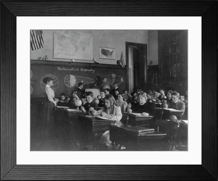 Framed Print : Washington, D.C. public school classroom scenes - mathematical geography, (1899?). Creator: Frances Benjamin Johnston. Washington, D.C. public school classroom scenes - mathematical geography, (1899?) Framed Print : Washington, D.C. public school classroom scenes - mathematical geography, (1899?). Creator: Frances Benjamin Johnston. Washington, D.C. public school classroom scenes - mathematical geography, (1899?)