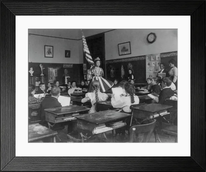 Framed Print : Public school students in art class sketching live model wearing stars-and...Washington DC, (1899?). Creator: Frances Benjamin Johnston Framed Print : Public school students in art class sketching live model wearing stars-and...Washington DC, (1899?). Creator: Frances Benjamin Johnston