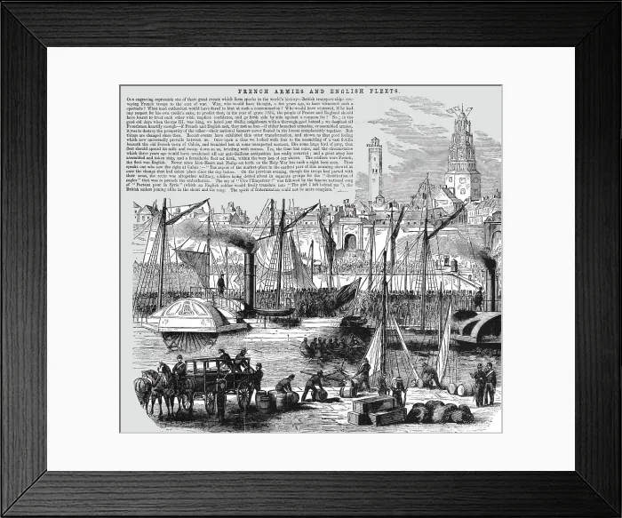 Framed Print : Embarkation of French Troops on board English transport Ships, 1854. Creator: Unknown Framed Print : Embarkation of French Troops on board English transport Ships, 1854. Creator: Unknown