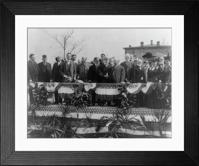 Framed Print : Andrew Carnegie and other dignitaries on the platform at the 25th anniversary of... Alabama, 1906. Creator: Frances Benjamin Johnston Framed Print : Andrew Carnegie and other dignitaries on the platform at the 25th anniversary of... Alabama, 1906. Creator: Frances Benjamin Johnston