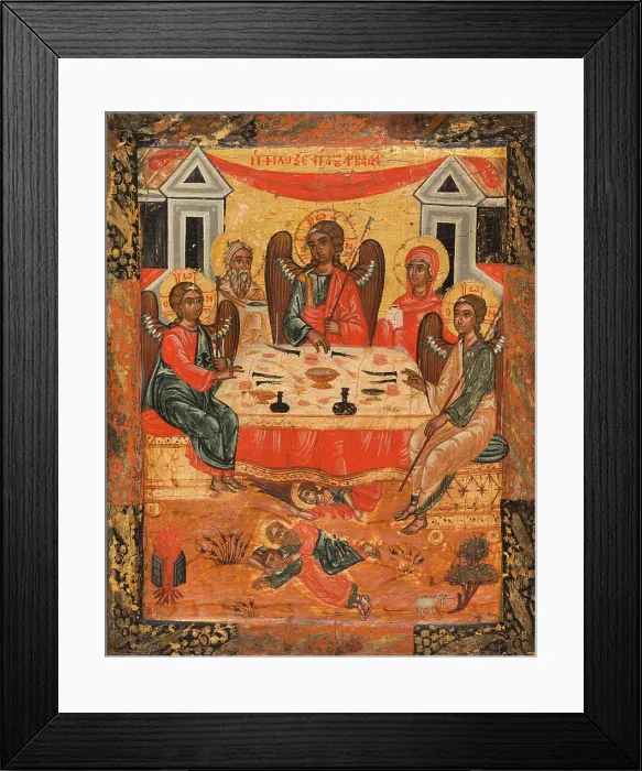 Framed Print : Abraham's hospitality and sacrifice, between 1675 and 1700. Creator: Greek School Framed Print : Abraham's hospitality and sacrifice, between 1675 and 1700. Creator: Greek School