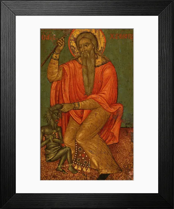 Framed Print : Saint Charalampe and the demon. Creator: School of the Ionian Islands Framed Print : Saint Charalampe and the demon. Creator: School of the Ionian Islands