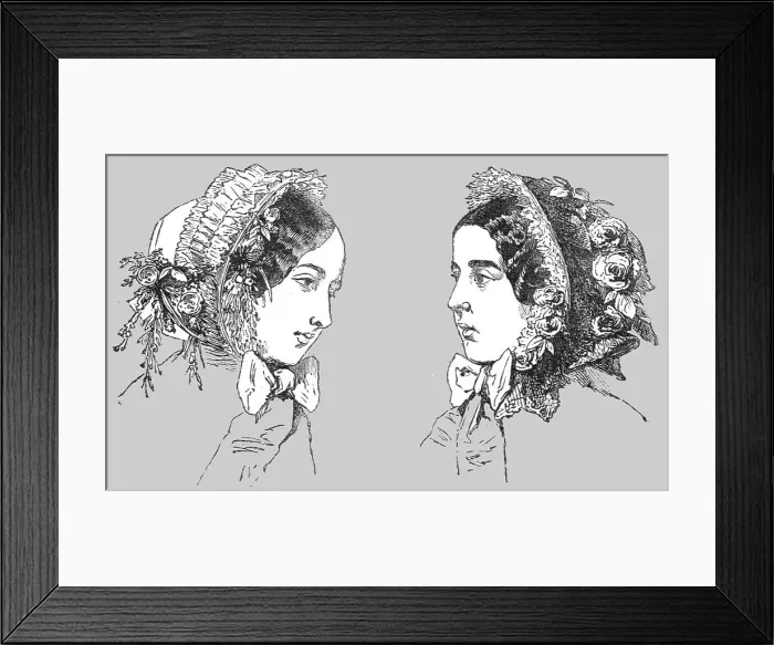 Framed Print : Paris Fashions; Bonnets, 1854. Creator: Unknown Framed Print : Paris Fashions; Bonnets, 1854. Creator: Unknown