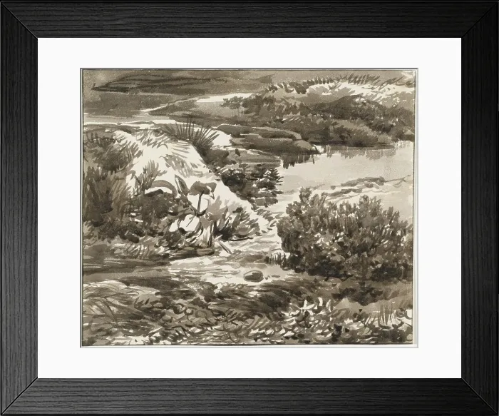 Framed Print : Corner of a Meadow with a Stream, 1800 / 1820. Creator: Franz Kobell Framed Print : Corner of a Meadow with a Stream, 1800 / 1820. Creator: Franz Kobell