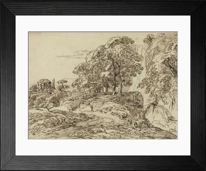 Framed Print : Pastoral Landscape with a Waterfall and a Temple. Creator: Franz Kobell Framed Print : Pastoral Landscape with a Waterfall and a Temple. Creator: Franz Kobell