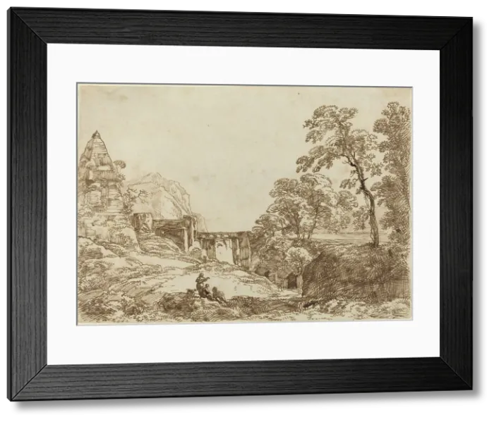 Framed Print : Landscape with a Pyramid and Classical Ruins. Creator: Franz Kobell Framed Print : Landscape with a Pyramid and Classical Ruins. Creator: Franz Kobell