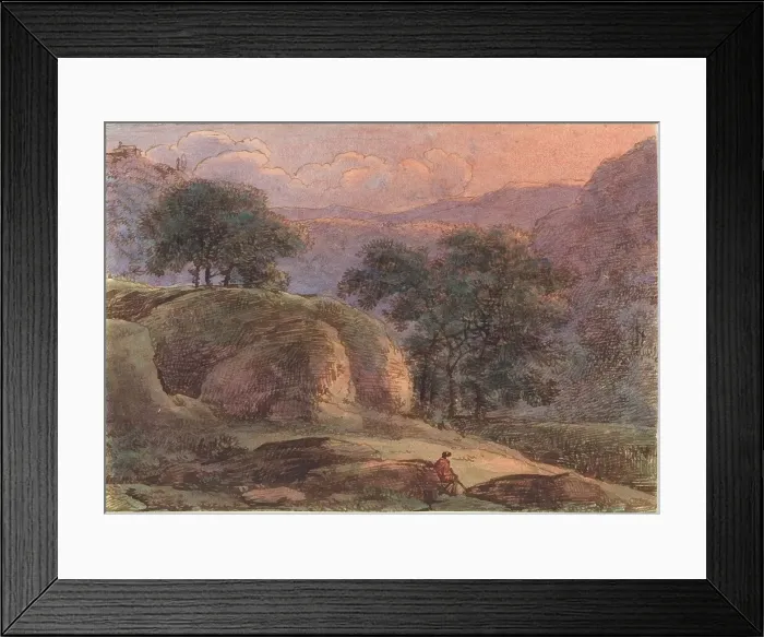 Framed Print : Traveller in a Mountainous Landscape at Sunset, 1800 / 1805. Creator: Franz Kobell Framed Print : Traveller in a Mountainous Landscape at Sunset, 1800 / 1805. Creator: Franz Kobell