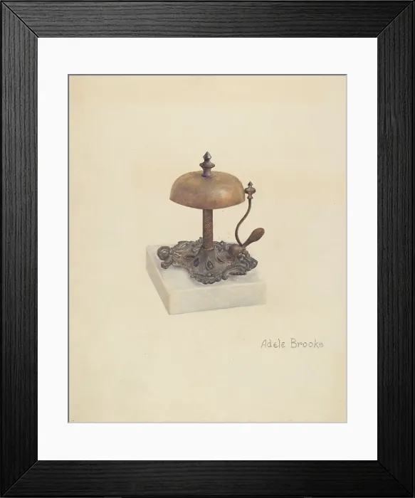 Framed Print : Cast Iron Table Bell, c. 1941. Creator: Adele Brooks Framed Print : Cast Iron Table Bell, c. 1941. Creator: Adele Brooks