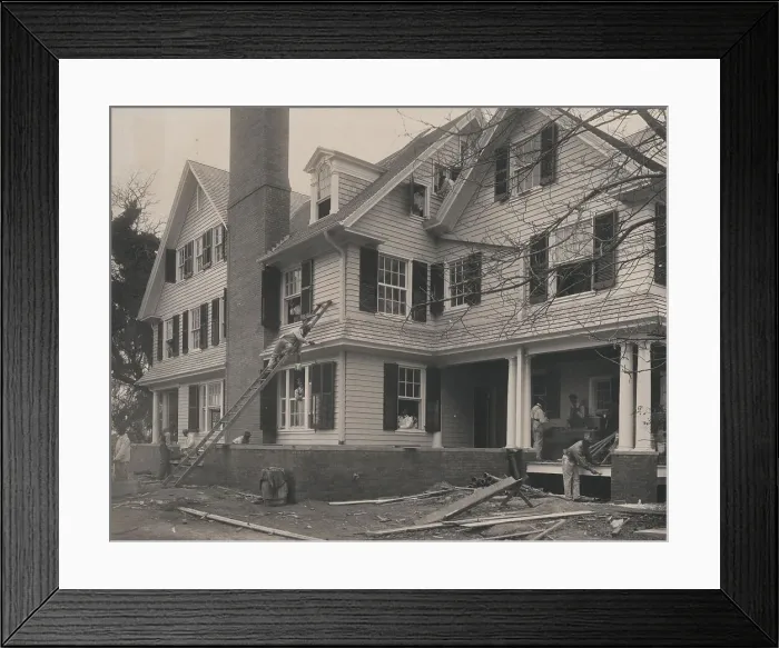 Framed Print : Students at work on a house built largely by them, 1899 or 1900. Creator: Frances Benjamin Johnston