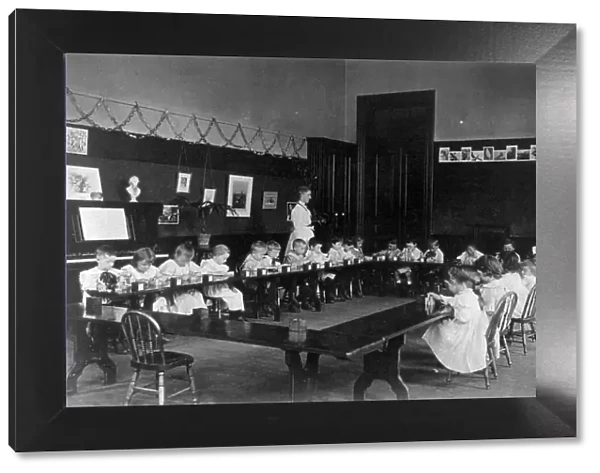 Washington, D.C. public schools - 5th Division class playing with blocks, (1899?). Creator: Frances Benjamin Johnston