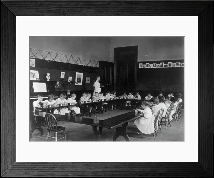 Framed Print : Washington, D.C. public schools - 5th Division class playing with blocks, (1899?). Creator: Frances Benjamin Johnston Framed Print : Washington, D.C. public schools - 5th Division class playing with blocks, (1899?). Creator: Frances Benjamin Johnston