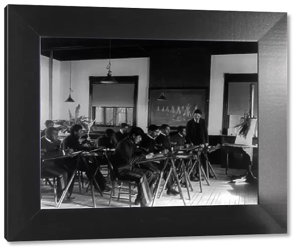 Hampton Institute, Hampton, Va. - nine students and teacher in drawing class, 1899 or 1900. Creator: Frances Benjamin Johnston