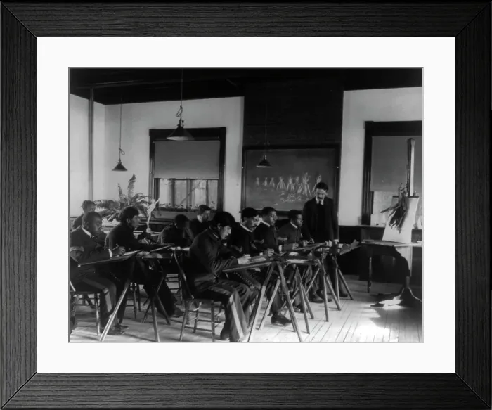 Framed Print : Hampton Institute, Hampton, Va. - nine students and teacher in drawing class, 1899 or 1900. Creator: Frances Benjamin Johnston Framed Print : Hampton Institute, Hampton, Va. - nine students and teacher in drawing class, 1899 or 1900. Creator: Frances Benjamin Johnston