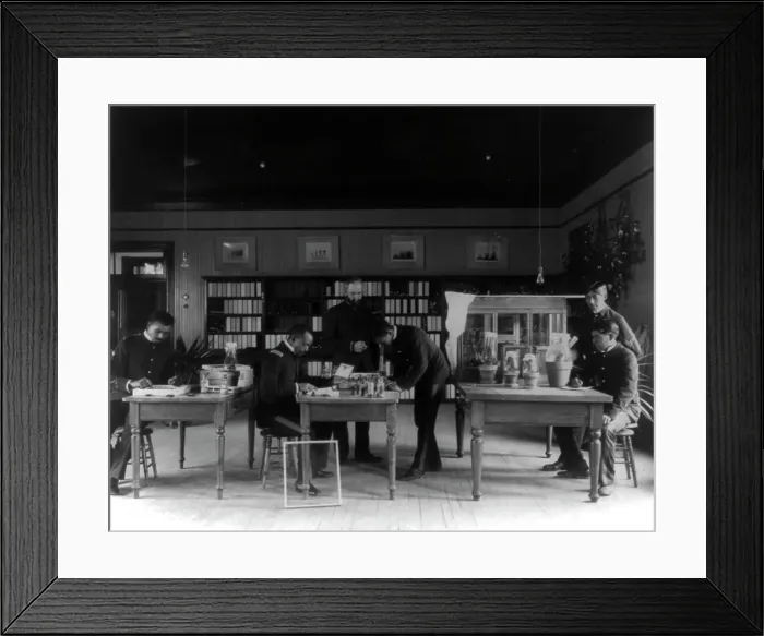 Framed Print : Hampton Institute, Hampton, Va. - teacher and five students studying insects in the... 1899 or 1900 Creator: Frances Benjamin Johnston Framed Print : Hampton Institute, Hampton, Va. - teacher and five students studying insects in the... 1899 or 1900 Creator: Frances Benjamin Johnston
