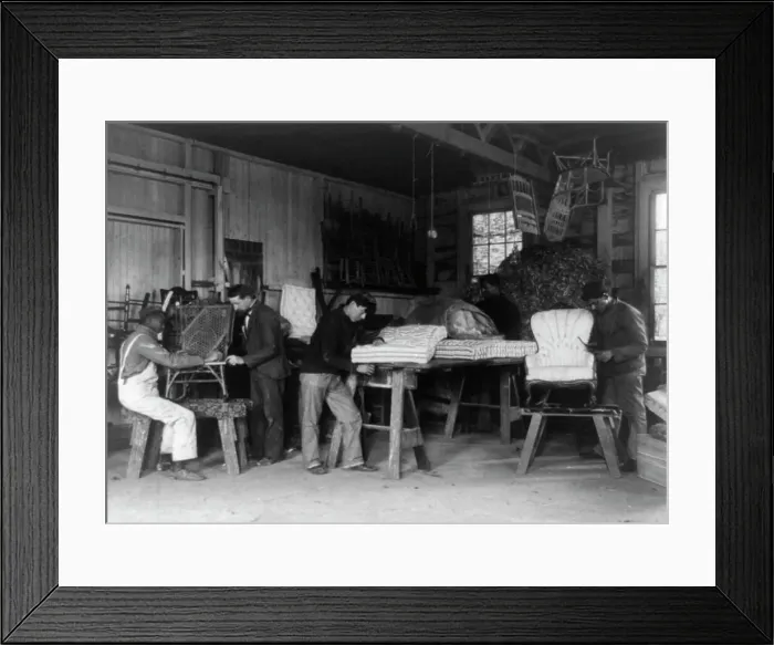 Framed Print : Teacher and four students making furniture at Hampton Institute, Hampton, Va. 1899 or 1900. Creator: Frances Benjamin Johnston Framed Print : Teacher and four students making furniture at Hampton Institute, Hampton, Va. 1899 or 1900. Creator: Frances Benjamin Johnston