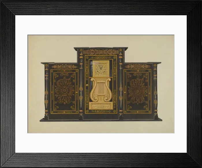 Framed Print : Clock - Lyre Type, c. 1937. Creator: Rex F Bush Framed Print : Clock - Lyre Type, c. 1937. Creator: Rex F Bush
