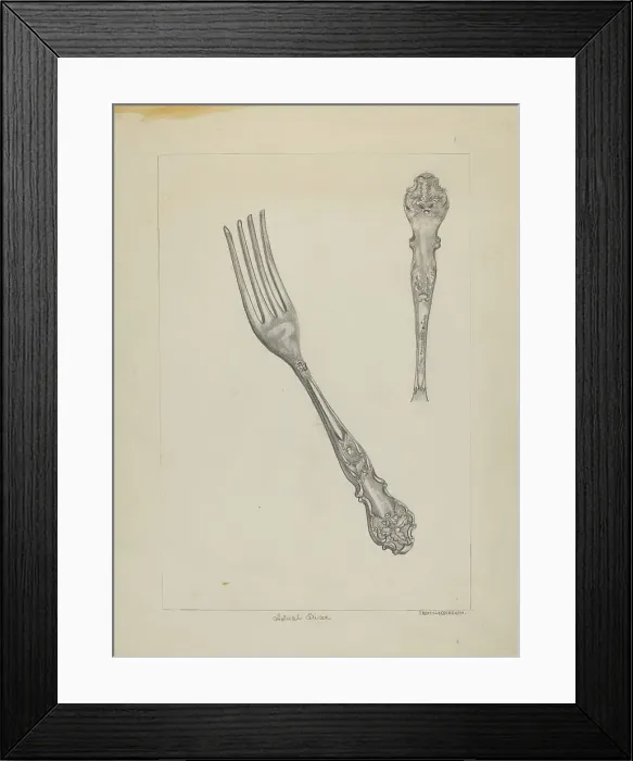 Framed Print : Silver Fork (Rogers Silverware), c. 1936. Creator: Ludmilla Calderon Framed Print : Silver Fork (Rogers Silverware), c. 1936. Creator: Ludmilla Calderon