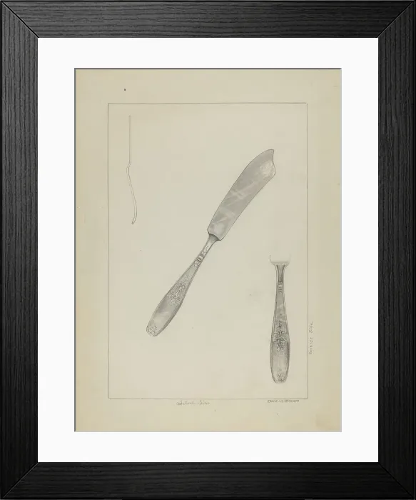 Framed Print : Silver Knife (Rogers Silverware), c. 1936. Creator: Ludmilla Calderon Framed Print : Silver Knife (Rogers Silverware), c. 1936. Creator: Ludmilla Calderon