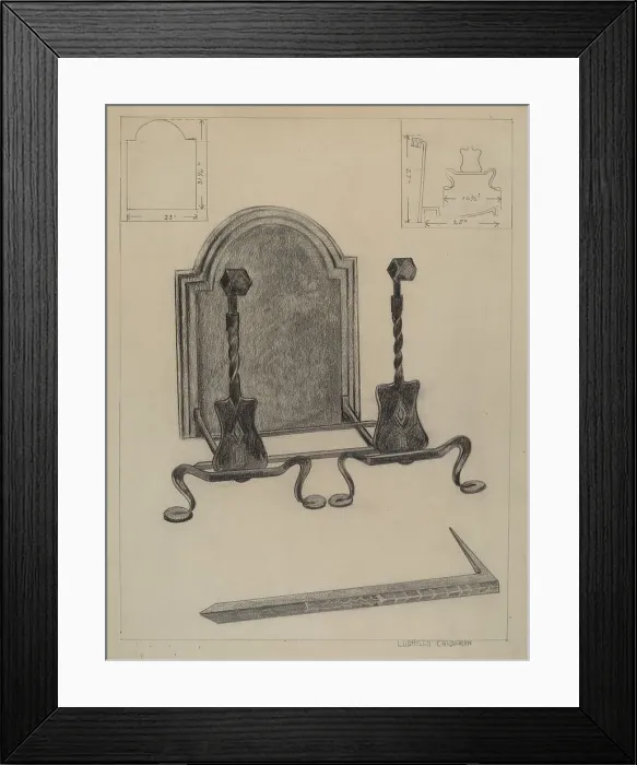 Framed Print : Andirons and Fireback, c. 1936. Creator: Ludmilla Calderon Framed Print : Andirons and Fireback, c. 1936. Creator: Ludmilla Calderon