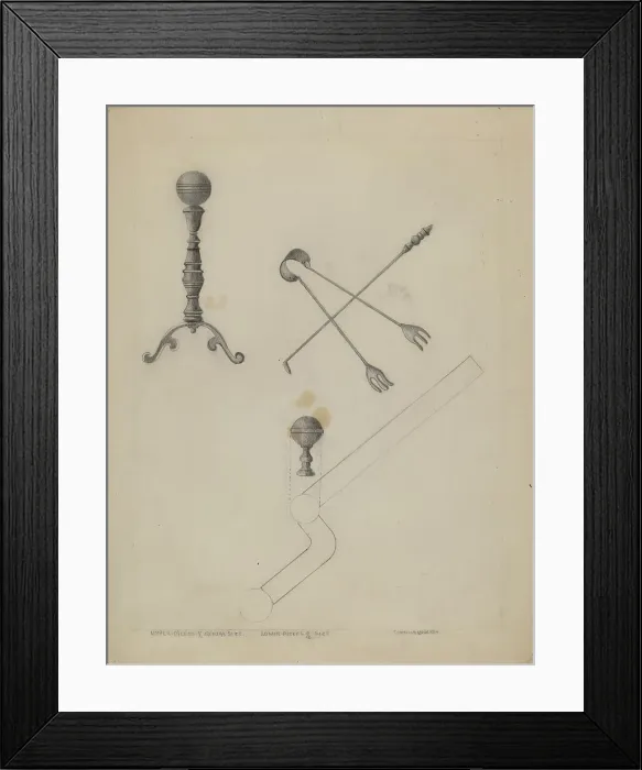 Framed Print : Andiron and Fireplace Set, 1935 / 1942. Creator: Ludmilla Calderon
