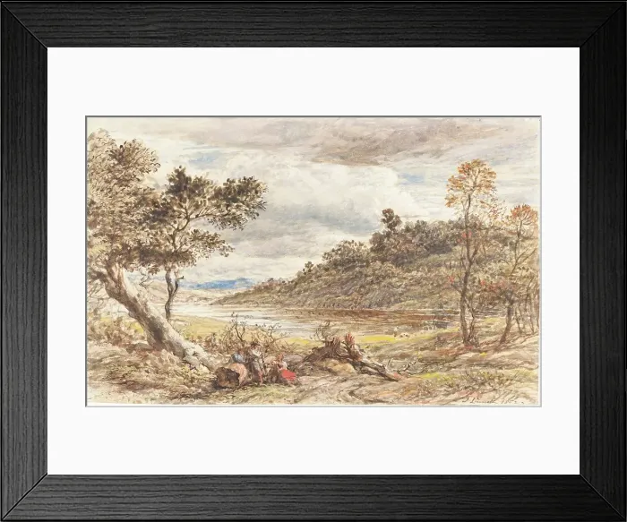 Framed Print : Travellers Resting by a Fallen Tree, 1852. Creator: John Linnell Framed Print : Travellers Resting by a Fallen Tree, 1852. Creator: John Linnell
