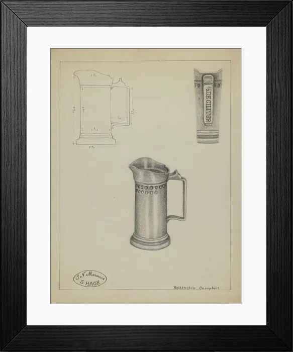 Framed Print : Pewter Pitcher, c. 1936. Creator: Rollington Campbell Framed Print : Pewter Pitcher, c. 1936. Creator: Rollington Campbell