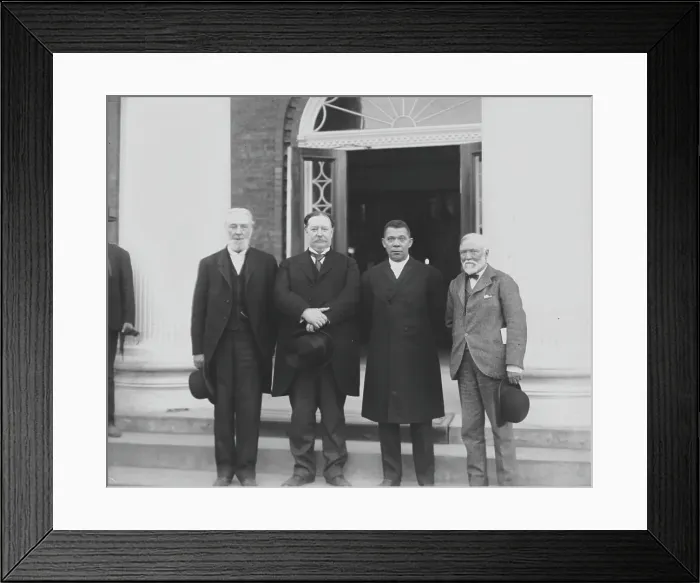 Framed Print : (Left to right) Robert C. Ogden, U.S. Secretary of War William Howard Taft, Booker T... 1906. Creator: Frances Benjamin Johnston Framed Print : (Left to right) Robert C. Ogden, U.S. Secretary of War William Howard Taft, Booker T... 1906. Creator: Frances Benjamin Johnston