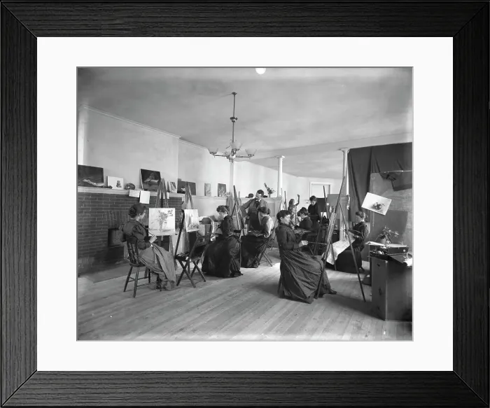 Framed Print : Women painting at easels in a class at the Art Students League, Washington, D.C. c1889. Creator: Frances Benjamin Johnston Framed Print : Women painting at easels in a class at the Art Students League, Washington, D.C. c1889. Creator: Frances Benjamin Johnston
