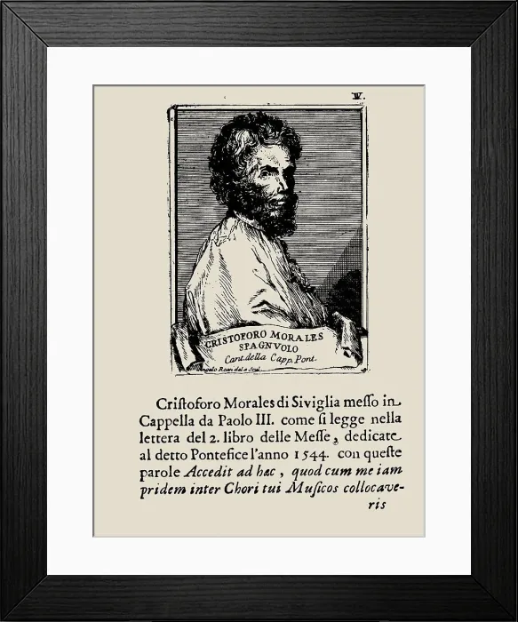 Framed Print : Portrait of the Composer Cristóbal de Morales. From: Osservazioni per ben regolare il coro de.. 171 Creator: Caldwall, James (1739-1819) Framed Print : Portrait of the Composer Cristóbal de Morales. From: Osservazioni per ben regolare il coro de.. 171 Creator: Caldwall, James (1739-1819)