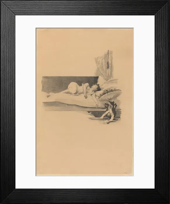 Framed Print : Illustration for Jestrab Kontra Hrdlicka, XXII (Girl asleep on a bed), c. 1890. Creator: Karel Vitezslav Masek. Illustration for Jestrab Kontra Hrdlicka, XXII (Girl asleep on a bed), c. 1890. Creator: Karel Vitezslav Masek Framed Print : Illustration for Jestrab Kontra Hrdlicka, XXII (Girl asleep on a bed), c. 1890. Creator: Karel Vitezslav Masek. Illustration for Jestrab Kontra Hrdlicka, XXII (Girl asleep on a bed), c. 1890. Creator: Karel Vitezslav Masek