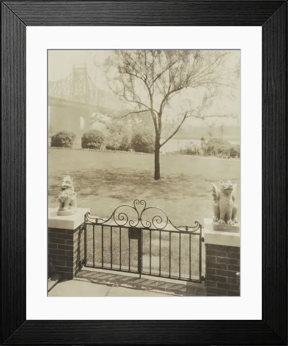 Framed Print : View of Queensborough Bridge from Terrace at home of Miss Anne Morgan, 3 Sutton Pl. NY, 1926. Creator: Frances Benjamin Johnston Framed Print : View of Queensborough Bridge from Terrace at home of Miss Anne Morgan, 3 Sutton Pl. NY, 1926. Creator: Frances Benjamin Johnston