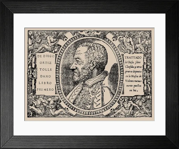 Framed Print : Portrait of the composer Diego Ortiz (1510-1576) From: Delle glosse sopra le cadenze, 1553. Creator: Anonymous Framed Print : Portrait of the composer Diego Ortiz (1510-1576) From: Delle glosse sopra le cadenze, 1553. Creator: Anonymous