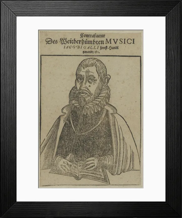 Framed Print : Portrait of the composer Jacobus Gallus (1550-1591), ca 1590. Creator: Anonymous Framed Print : Portrait of the composer Jacobus Gallus (1550-1591), ca 1590. Creator: Anonymous