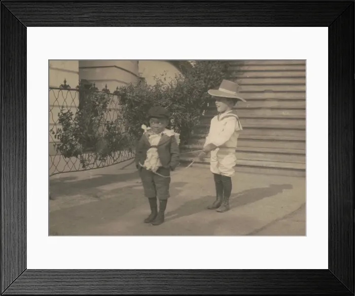 Framed Print : Quentin Roosevelt and Roswell Pinckney at play, c1902 June 17. Creator: Frances Benjamin Johnston Framed Print : Quentin Roosevelt and Roswell Pinckney at play, c1902 June 17. Creator: Frances Benjamin Johnston