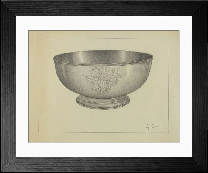 Framed Print : Silver Baptismal Bowl, c. 1936. Creator: Giacinto Capelli Framed Print : Silver Baptismal Bowl, c. 1936. Creator: Giacinto Capelli