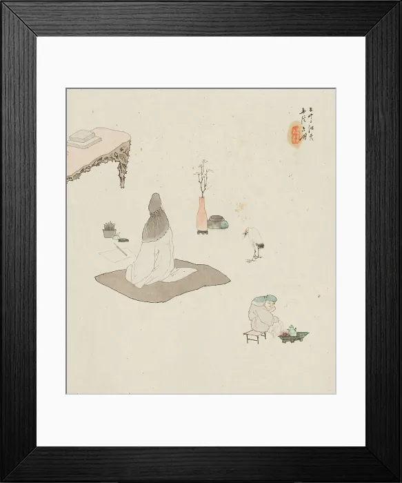 Framed Print : Figure in meditation and servant.. Creator: Su Liupeng Framed Print : Figure in meditation and servant.. Creator: Su Liupeng