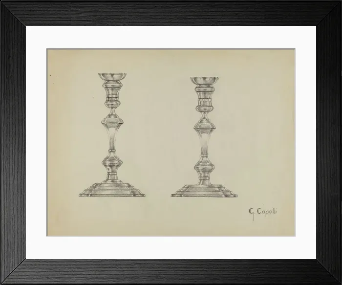 Framed Print : Silver Candlesticks, c. 1936. Creator: Giacinto Capelli Framed Print : Silver Candlesticks, c. 1936. Creator: Giacinto Capelli